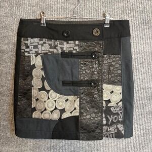 Desigual Patchwork Mini Skirt Size 40 Black Wool Blend Y2K Artsy Boho